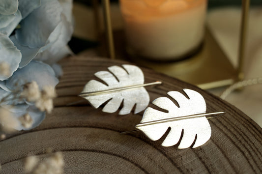 Pendientes Monstera de plata